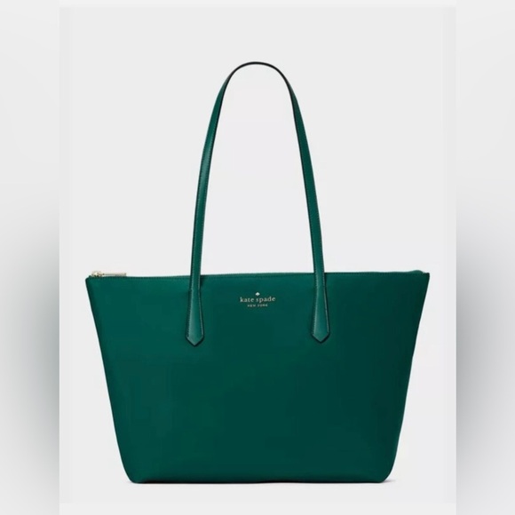 NWT Kate Spade Kitt The Little Better Nylon Large Top Zip Tote in Deep Jade - Picture 3 of 8